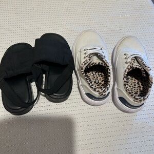 Kids' Black Sandals and White Leopard Print Sneakers